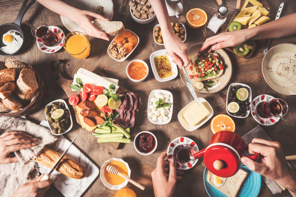Table of food and drinks